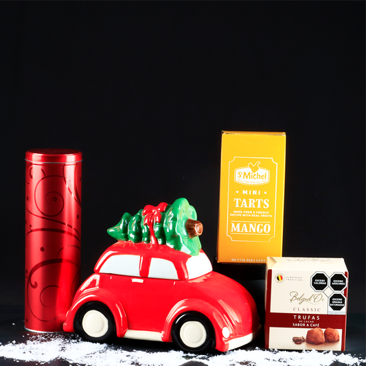 Charming Christmas Cookie Jar shaped like a car with delicious treats