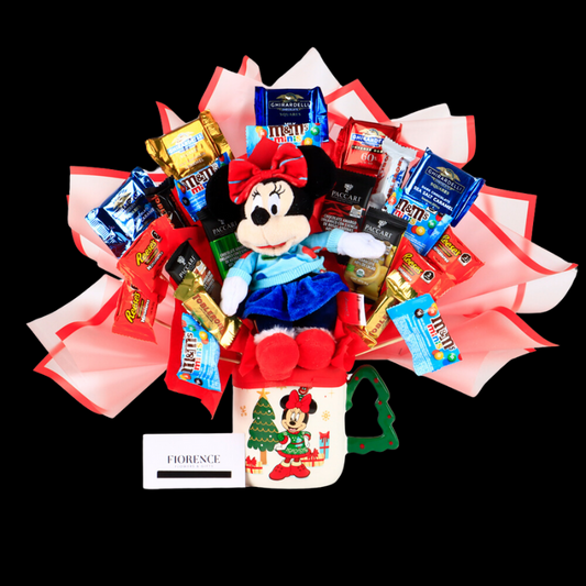 Candy Bouquet in a Minnie Mouse Christmas Mug with Plush