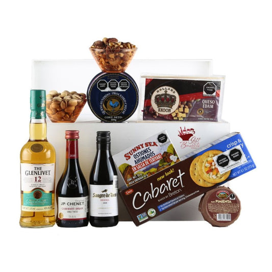 Ultimate Gift Basket with Whisky, Red Wines Duo, Cheeses, Snacks and More