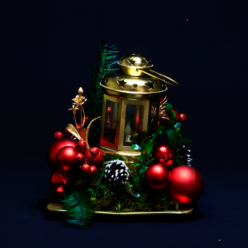 Christmas Lantern with Ornaments and Foliage