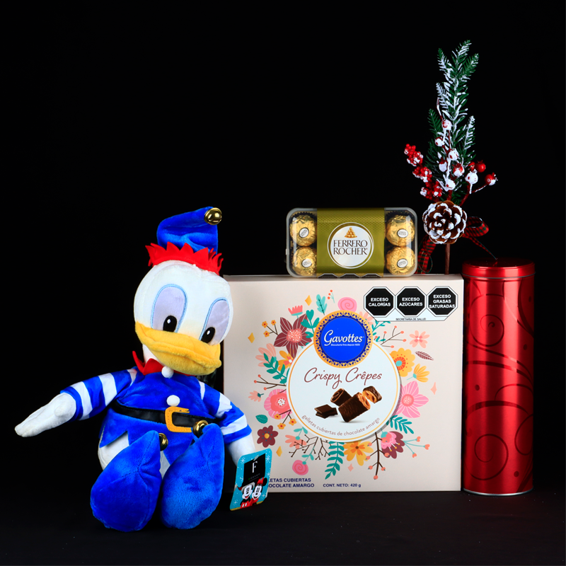 Donald Duck Christmas Elf Plush with Chocolates and Cookies