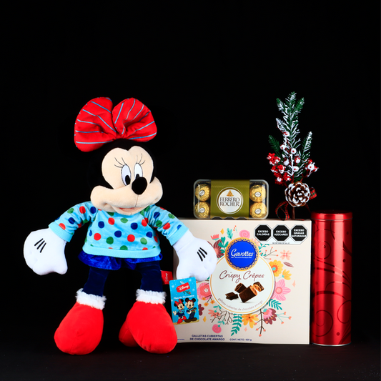 Christmas Minnie Mouse Plush with Chocolates and Cookies