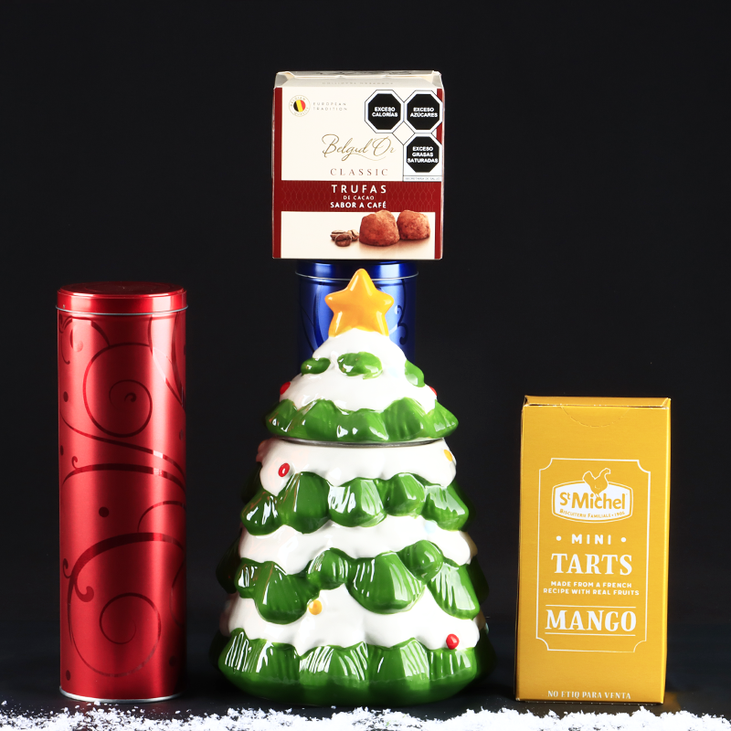 Christmas Tree Cookie Jar with Cookies and Truffles