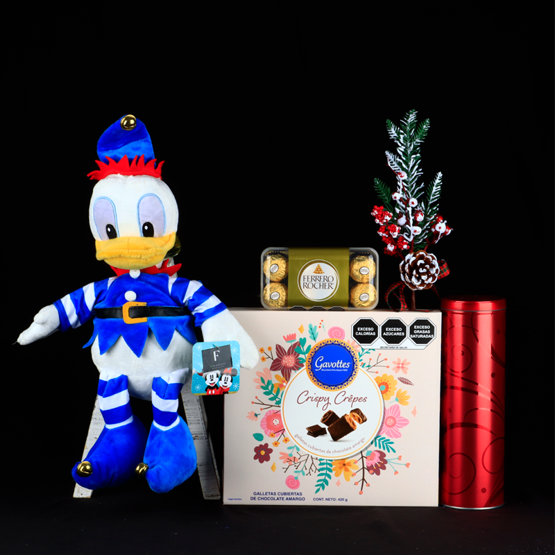 Donald Duck Christmas Elf Plush with Chocolates and Cookies