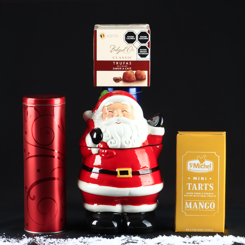 Santa Ceramic Cookie Jar with Cookies and Chocolates