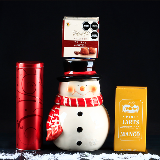 Snowman Ceramic Cookie Jar with Cookies and Truffles