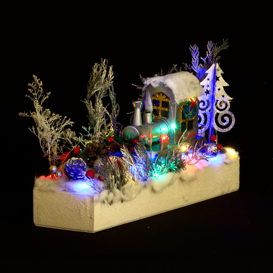 Christmas Decorative Arrangement with Train and Lighting