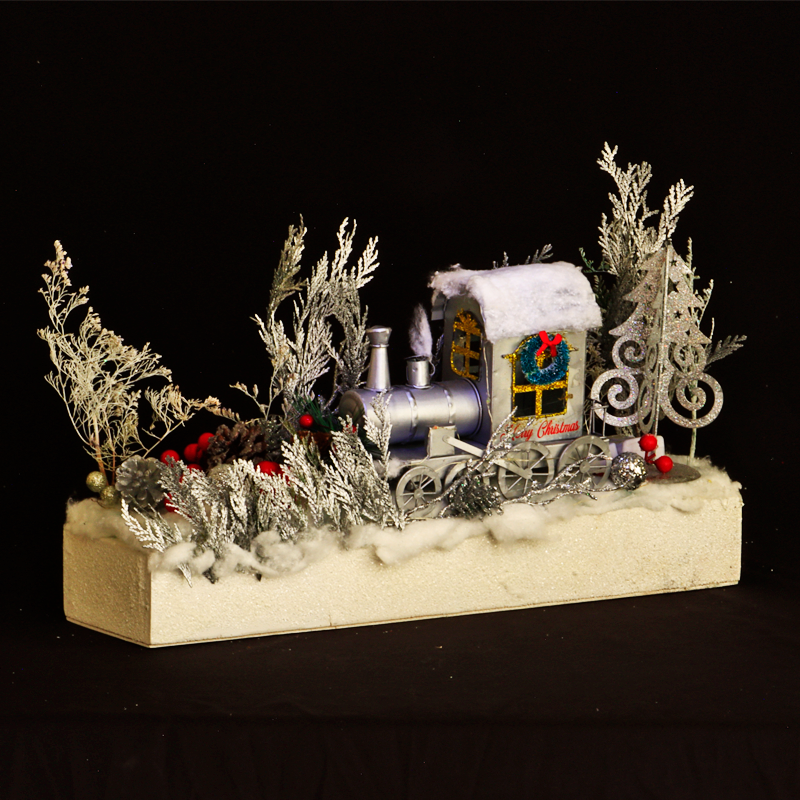 Christmas Decorative Arrangement with Train and Lighting