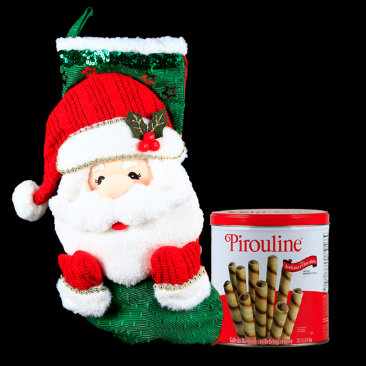 Beautiful Christmas Stocking with Santa Claus and Chocolate Rolled Wafer Sticks