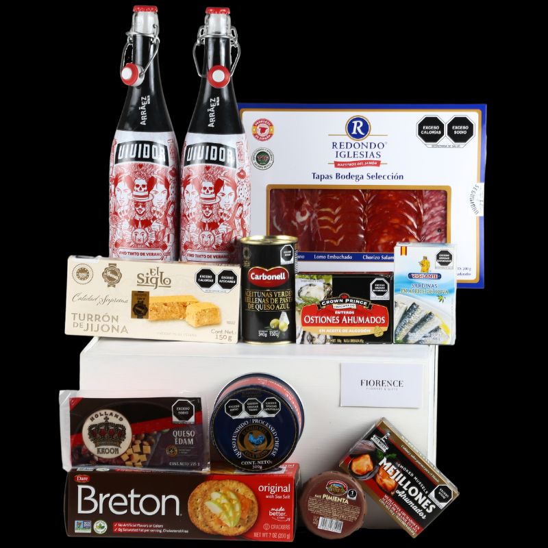 Spectacular Gourmet Gift with Spanish "Tinto de Verano", Charcuterie and Imported Cheeses